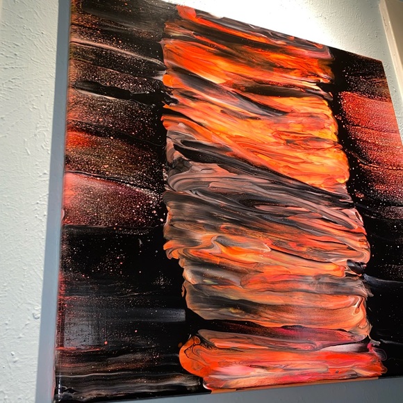 Hand painted 20x20 abstract Acrylic fluid art canvas painting neon and black - Picture 6 of 12